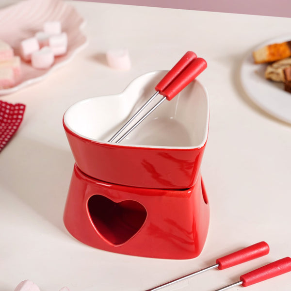 Heart Shaped Fondue Set Red