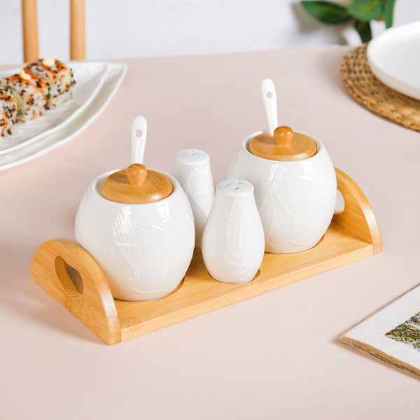 Ceramic Jar And Salt Pepper Shaker Set Of 4 With Tray