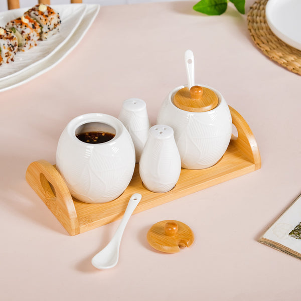 Ceramic Jar And Salt Pepper Shaker Set Of 4 With Tray