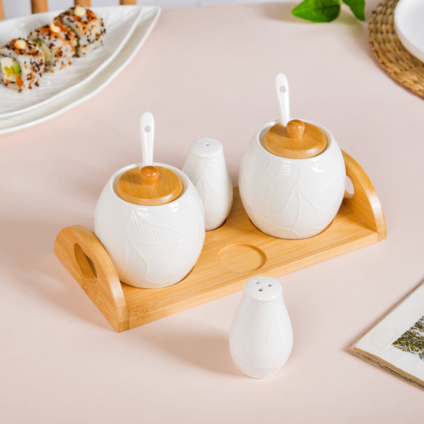 Ceramic Jar And Salt Pepper Shaker Set Of 4 With Tray