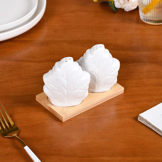 Ceramic Maple Leaf Salt Pepper Shaker Set With Tray