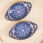 Set Of 2 Mandala Platters Peach And Blue