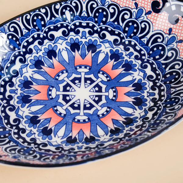 Set Of 2 Mandala Platters Peach And Blue