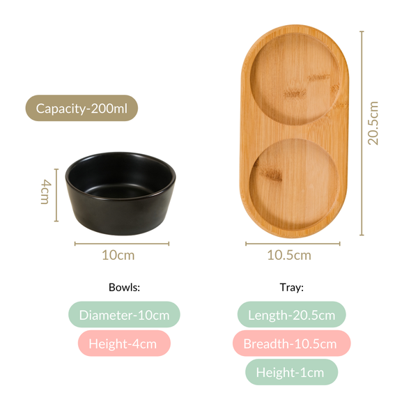 Black Snack Bowls Set Of 2 With Serving Tray 200ml