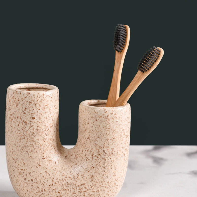 Stone Textured Ceramic Bathroom Set Of 2 Sand