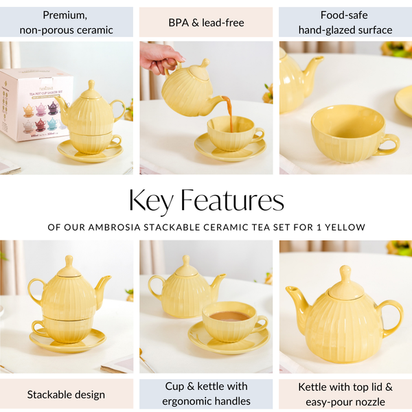 Ambrosia Stackable Ceramic Tea Set For 1 Yellow