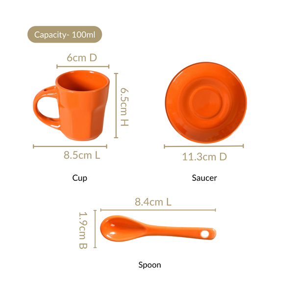 Small Espresso Tea Cup With Saucer And Spoons Set Of 6 Multicolour 100ml