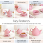 Ambrosia Ceramic Tea Kettle Cup And Saucer Set For 1 Pink