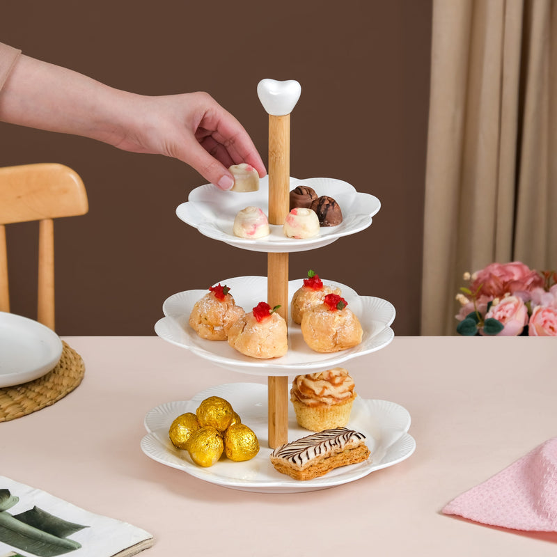 White Serenity Ceramic 3 Tier Cake Stand