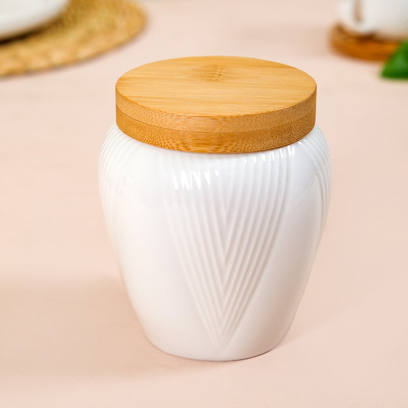 Set Of 3 Airtight Ceramic Jars With Lids And Wooden Tray