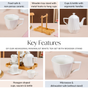 Hexagonal Minimalist White Tea Set With Wooden Stand