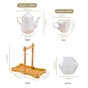 Hexagonal Minimalist White Tea Set With Wooden Stand