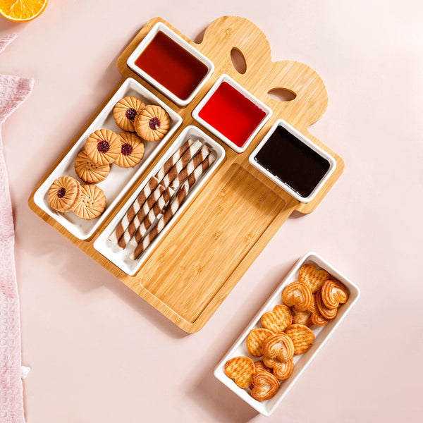 Set Of 6 White Ceramic Gift Box Serving Platter