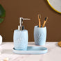 Leaf Motif Ceramic Bath Set  Of 3 Sky Blue