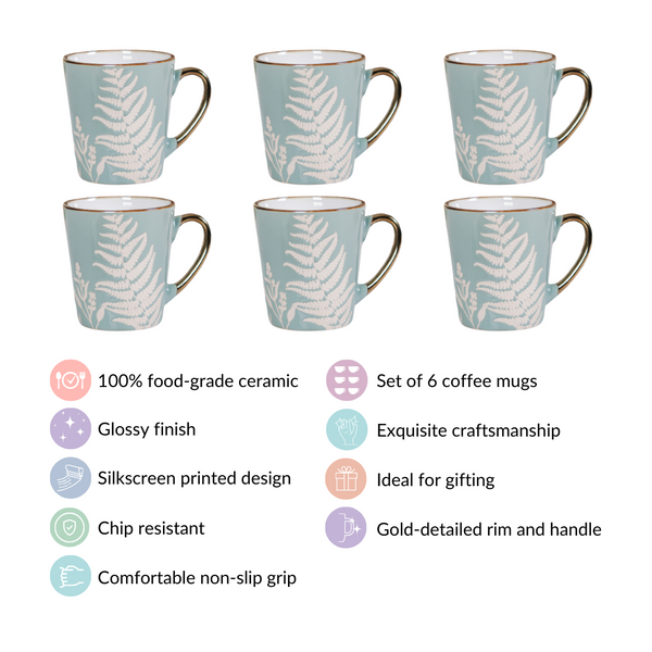 Floral Coffee Mug Set of 6 Sage Blue 200ml