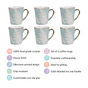 Floral Coffee Mug Set of 6 Sage Blue 200ml - Coffee mugs, ceramic mug set, coffee mug set, printed coffee mugs, metallic mugs, printed mugs