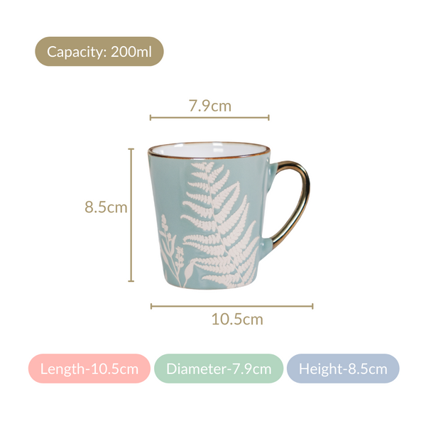 Floral Coffee Mug Set of 6 Sage Blue 200ml