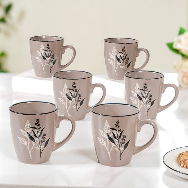 Leaf Branch Ceramic Coffee Mug Set of 6 Taupe 250ml