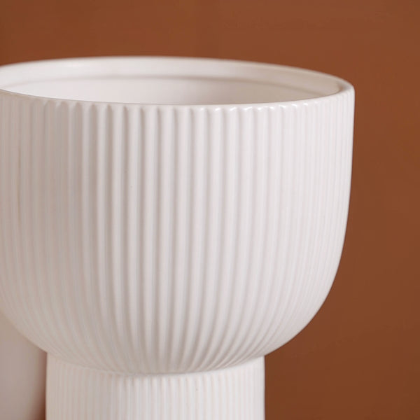 Wide Mouth Ceramic Flower Pot White