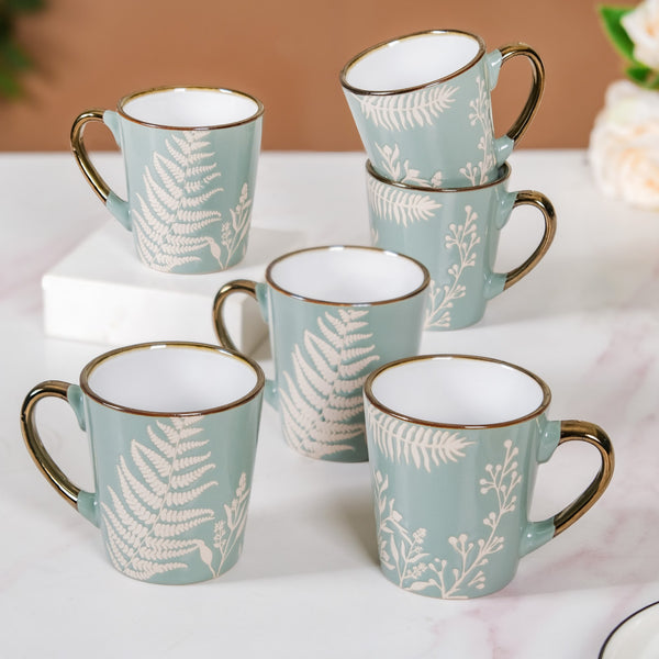 Floral Coffee Mug Set of 6 Sage Blue 200ml