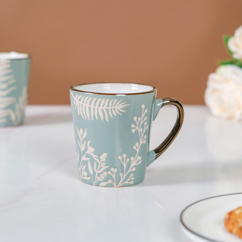 Floral Coffee Mug Set of 6 Sage Blue 200ml - Coffee mugs, ceramic mug set, coffee mug set, printed coffee mugs, metallic mugs, printed mugs