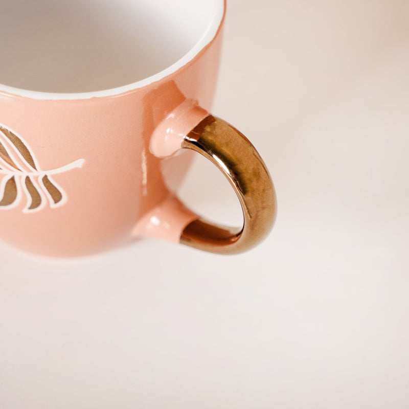 Luxury Leaf Ceramic Tea Cup Set of 6 Peach 250ml - Tea cup set, tea cups, ceramic tea cups, tea cup set of 6