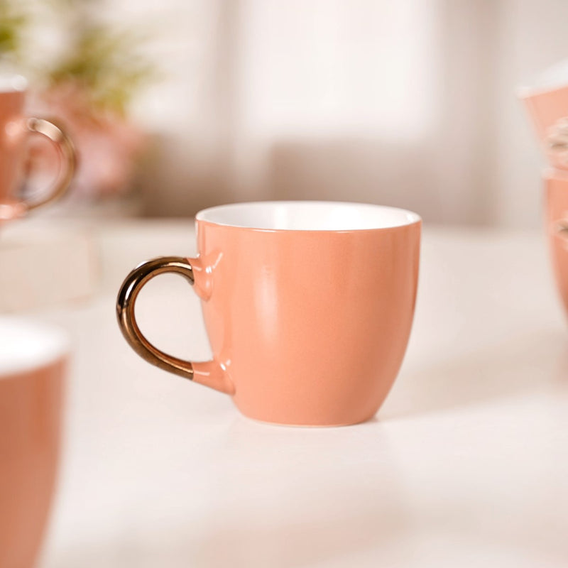 Luxury Leaf Ceramic Tea Cup Set of 6 Peach 250ml - Tea cup set, tea cups, ceramic tea cups, tea cup set of 6