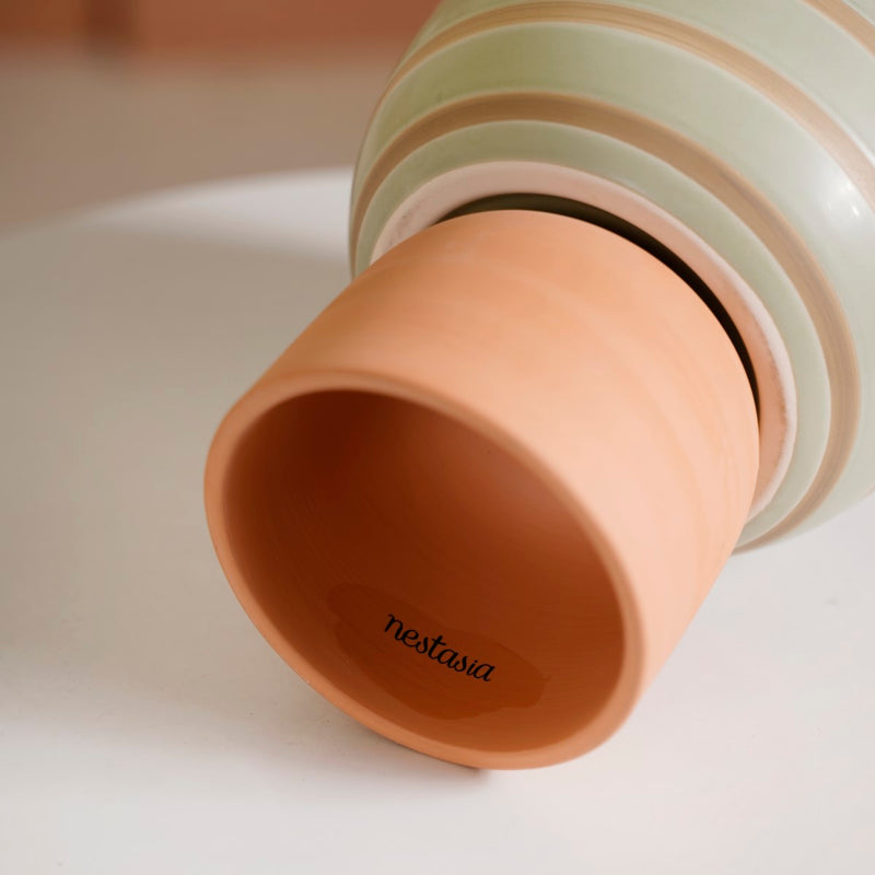 Modern Striped Ceramic Flower Pot Green