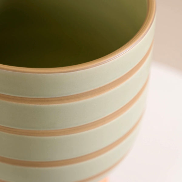Modern Striped Ceramic Flower Pot Green