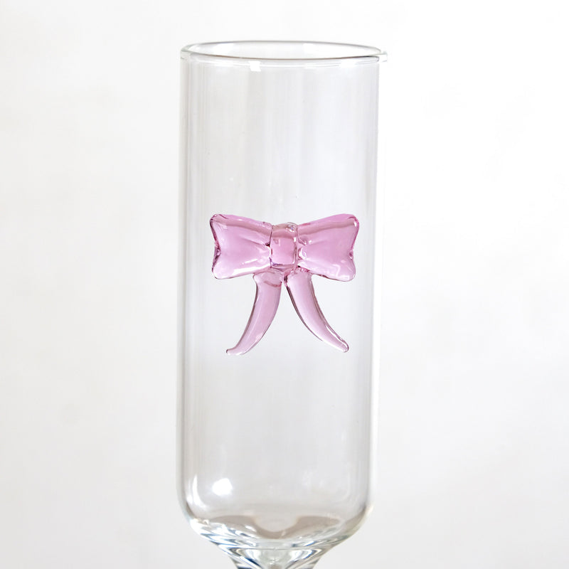Champagne Flute Glass With 3D Pink Bow 200ml