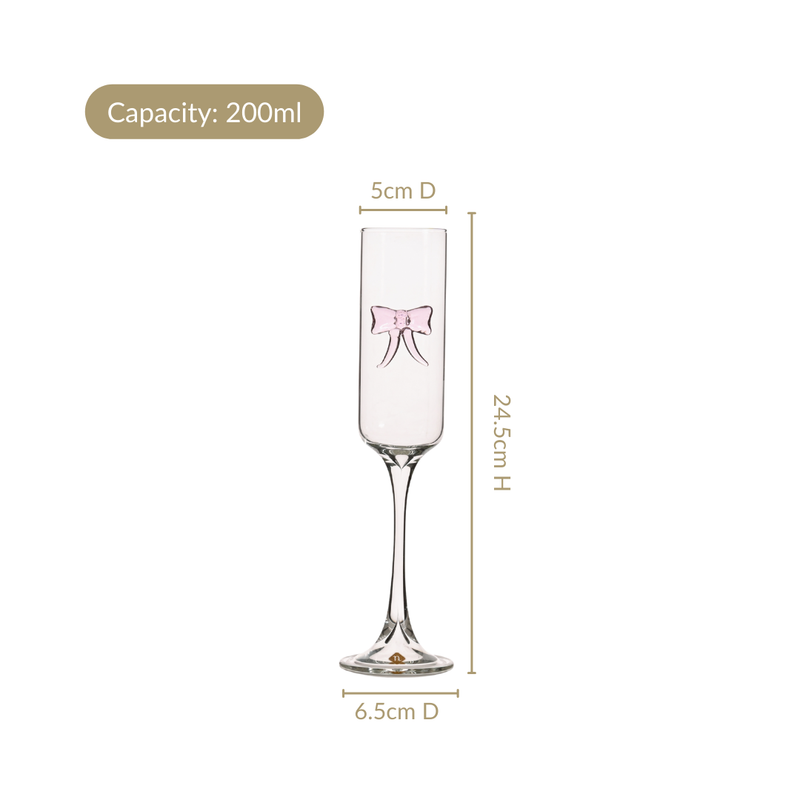 Champagne Glass With 3D Pink Bow 200ml