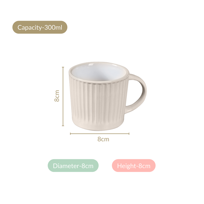 Cresta Ceramic Coffee Mug Set Of 6 White 300ml
