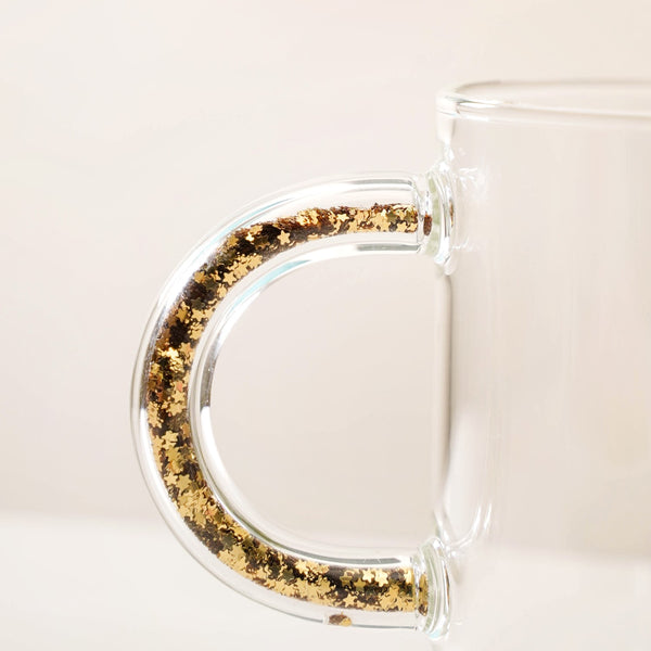 Gold Sparkle Handle Glass Coffee Mug Set Of 2 425ml