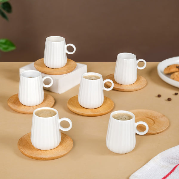 Chic Espresso Coffee Cup And Wooden Saucer Set Of 6 100ml