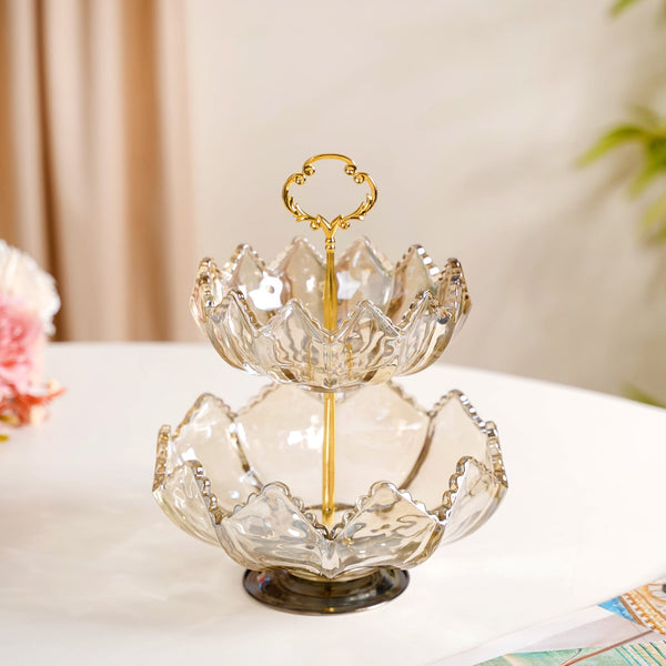 Glass 2 Tier Decorative Bowl Stand