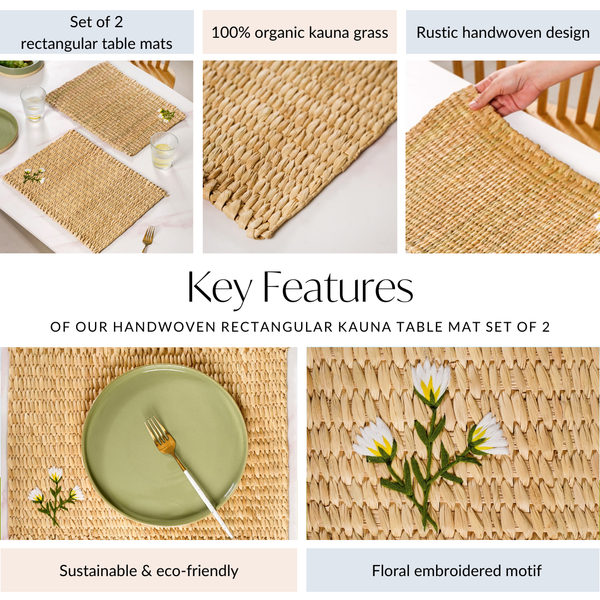Handwoven Rectangular Kauna Table Mat Set Of 2 Online - Premium Table ...