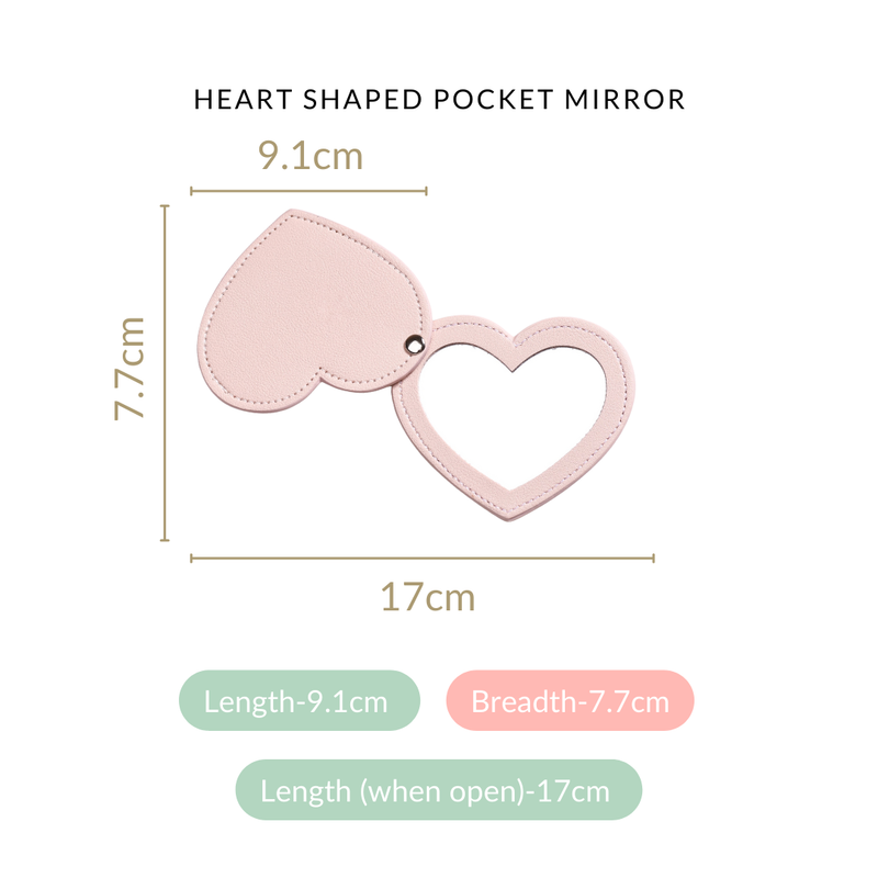 Heart Shaped Pocket Mirror Pink - pink pocket mirror, heart-shaped mirror, compact makeup mirror, travel-friendly mirror