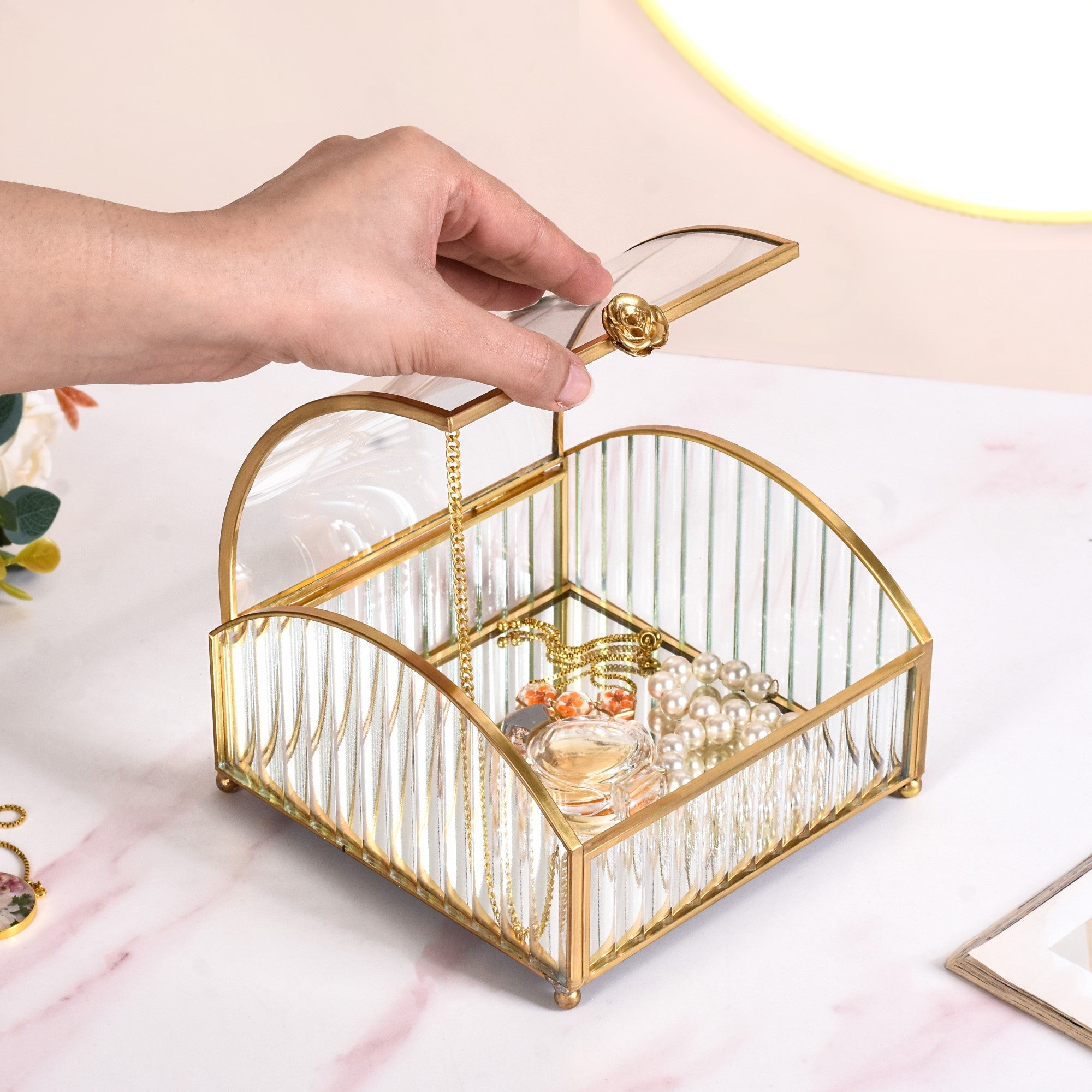 Mirrored Base Treasure Chest Jewellery Box Online - Premium