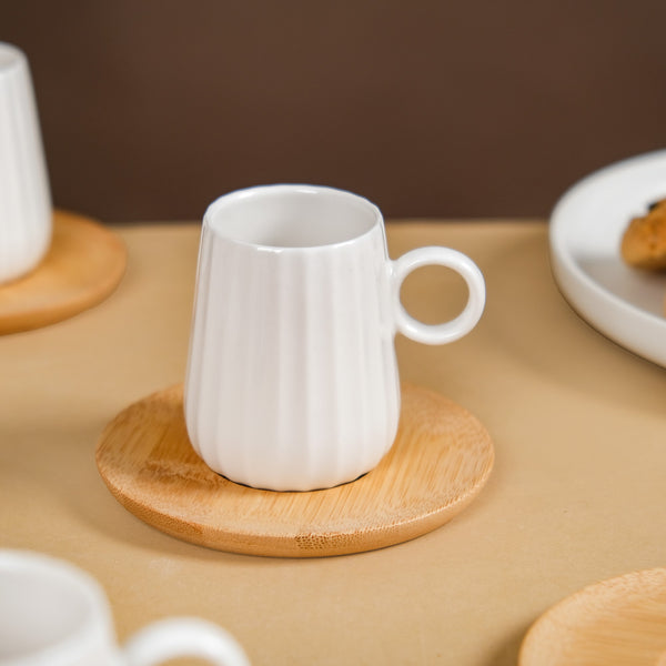 Chic Espresso Coffee Cup And Wooden Saucer Set Of 6 100ml