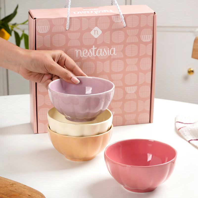 Pastel Gloss Finish Ceramic Bowl Set Of 4 400ml - Snack bowls, ceramic bowls, small bowls, ice cream bowls, ceramic serving bowls