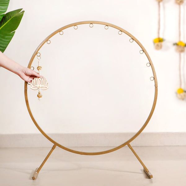 Puja Altar Circular Metal Frame With Lotus Decor 33 Inch