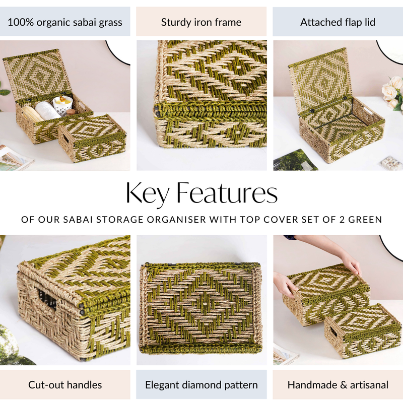 Sabai Storage Organiser With Top Cover Set Of 2 Green