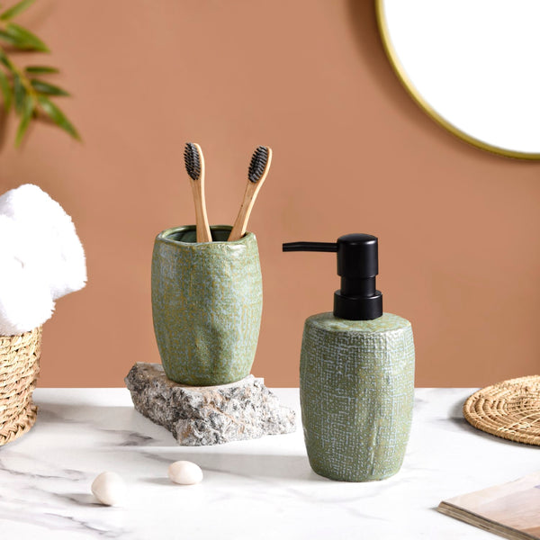 Sage Green Bathroom Set Of 2 With Organic Texture