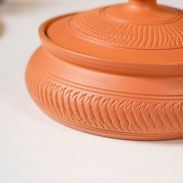 Set Of 2 Engraved Terracotta Serving Bowls With Lid 1400ml