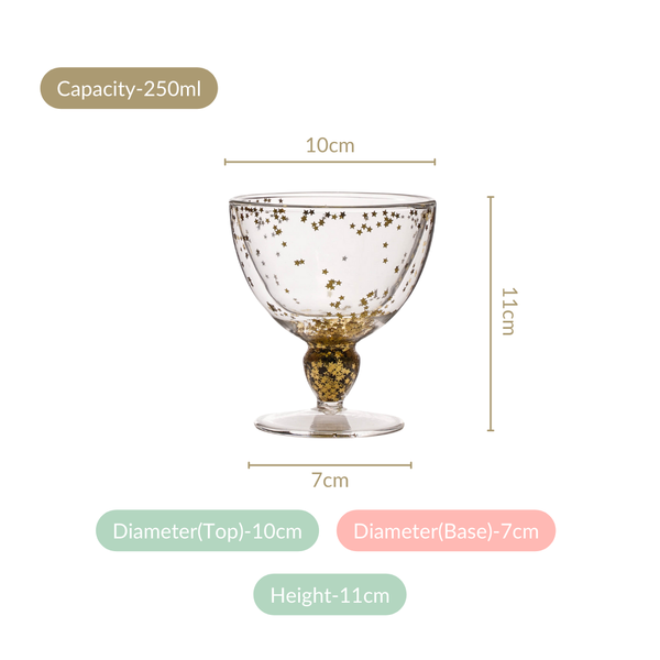 Set Of 2 Gold Confetti Filled Double Walled Wine Glass Goblet 250ml