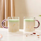 Set Of 2 Pink Sparkle Handle Glass Coffee Mugs 425ml