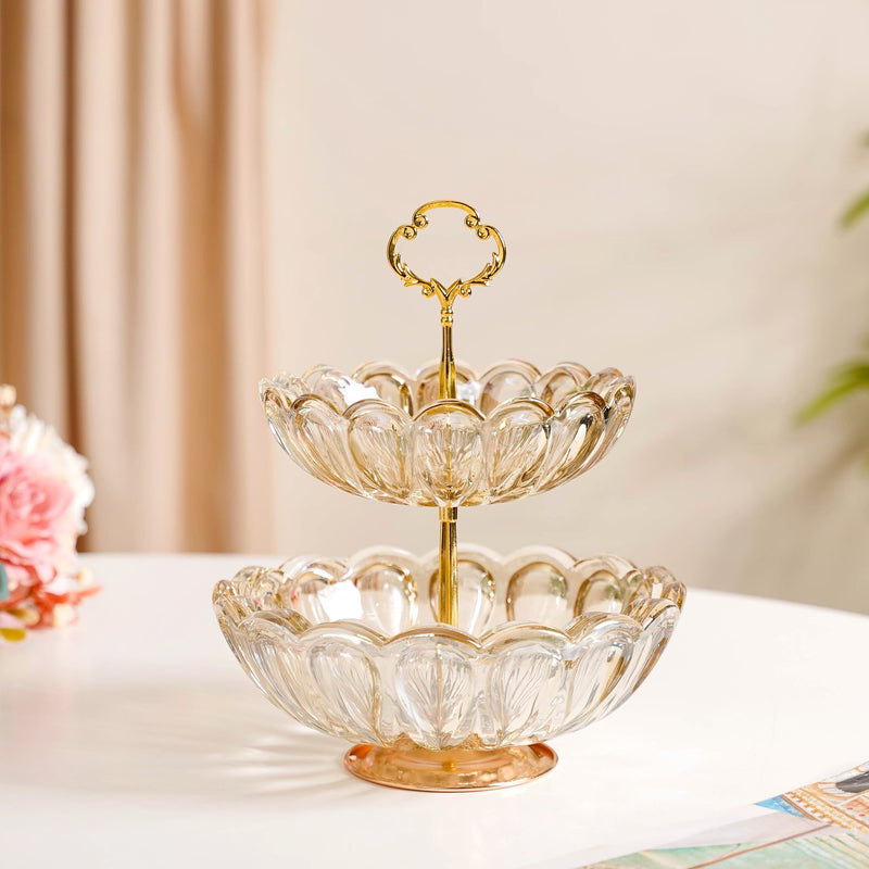 Shimmery Crystal Glass 2 Tier Snack Stand
