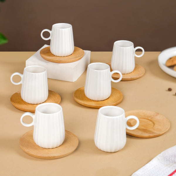 Chic Espresso Coffee Cup And Wooden Saucer Set Of 6 100ml