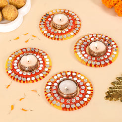 Tealight Candle Holders With Thread And Mirrorwork Set Of 4