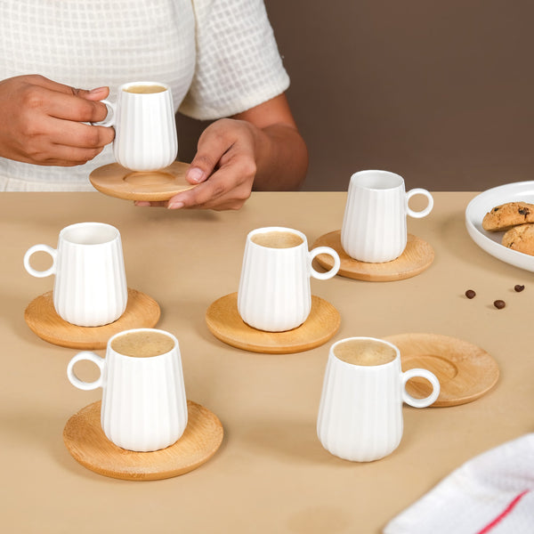 Chic Espresso Coffee Cup And Wooden Saucer Set Of 6 100ml